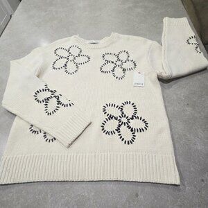 DEVOTED Women's Embroidered Crew Neck L/Sleeves Sweater - Cream/Black - S/P